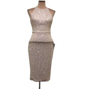 NWT Dress The Population Cleo Midi Dress Size XS Gold Sequin Halter Neck